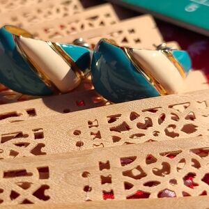 Vintage Gold and Teal Earrings